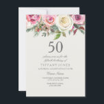 Elegant White Rose Floral 50. Geburtstag Einladung<br><div class="desc">Elegante Weiße Rose Blüte 50. Geburtstag Einladend schöne,  elegante florale Aquarell Design Vollständig anpassbar / personalisiert</div>