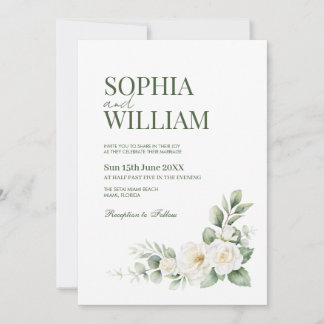 Elegant White Rose Floral Wedding Invitation with  Einladung