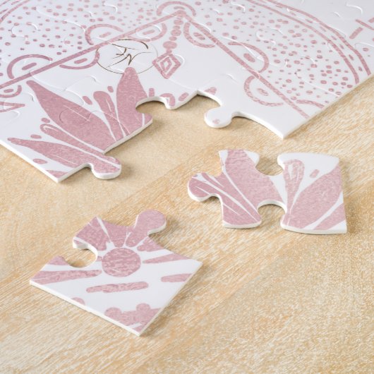 Elegant White Rose Gold Eye Sun Moon Mandala Puzzle (Seite)