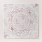 Elegant White Rose Gold Eye Sun Moon Mandala Puzzle (Horizontal)