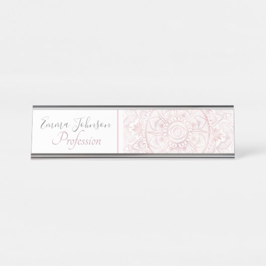 Elegant White Rose Gold Eye Sun Moon Mandala Schreibtischnamensplakette (Vorderseite )