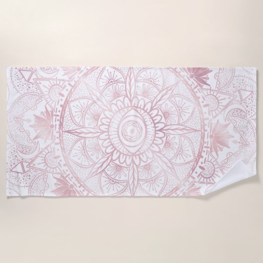 Elegant White Rose Gold Eye Sun Moon Mandala Strandtuch (Vorderseite)