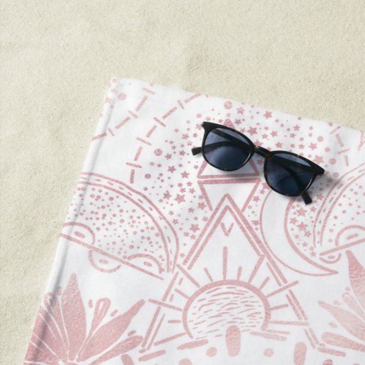 Elegant White Rose Gold Eye Sun Moon Mandala Strandtuch (Beispiel)