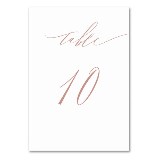 Elegant White Rose Gold Script 10 Wedding Tischnummer (Vorderseite)