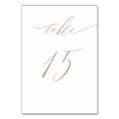 Elegant White Rose Gold Script No. 15 Wedding Tischnummer (Rückseite)
