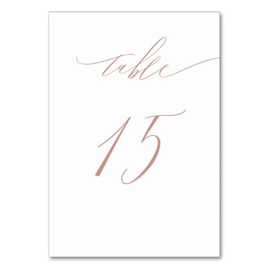 Elegant White Rose Gold Script No. 15 Wedding Tischnummer (Rückseite)