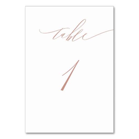 Elegant White Rose Gold Script No. 1 Wedding Tischnummer (Rückseite)