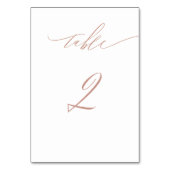 Elegant White Rose Gold Script No. 2 Wedding Tischnummer (Rückseite)