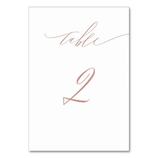 Elegant White Rose Gold Script No. 2 Wedding Tischnummer (Rückseite)