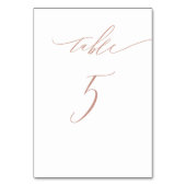 Elegant White Rose Gold Script No. 5 Wedding Tischnummer (Rückseite)