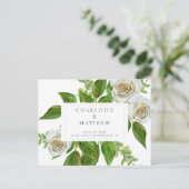 Elegant White Rose Greenery Einfach Save the Date Postkarte (Stehend Vorderseite)