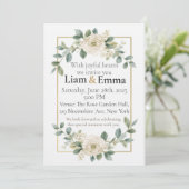 Elegant White Rose Greenery Wedding Invitation Einladung (Stehend Vorderseite)