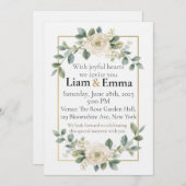Elegant White Rose Greenery Wedding Invitation Einladung (Vorne/Hinten)