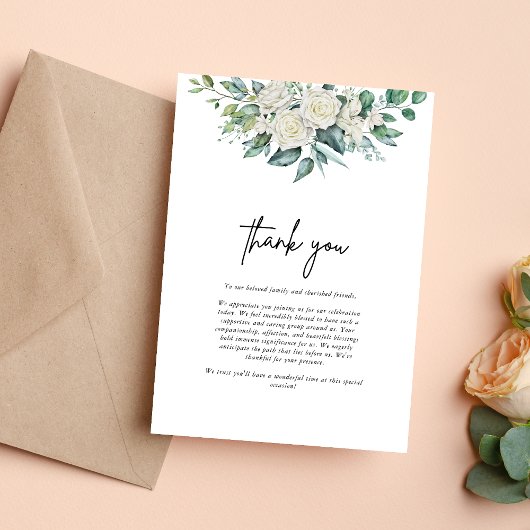 Elegant White Rose Grüne Blumenzwiebelblume Dankeskarte