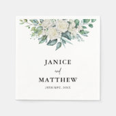 Elegant White Rose Grüne Blumenzwiebelblume Serviette (Vorderseite)