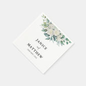 Elegant White Rose Grüne Blumenzwiebelblume Serviette (Ecke)