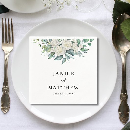 Elegant White Rose Grüne Blumenzwiebelblume Serviette