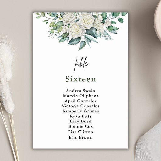 Elegant White Rose Grüne Blumenzwiebelblume Tischnummer
