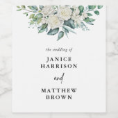 Elegant White Rose Grüne Blumenzwiebelblume Weinetikett (Einzelnes Label)