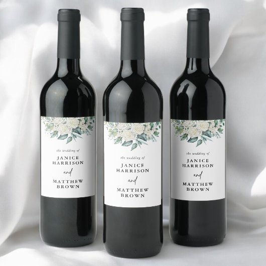 Elegant White Rose Grüne Blumenzwiebelblume Weinetikett