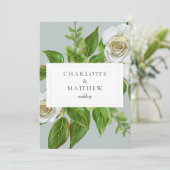 Elegant White Rose Grüne Website Hochzeit Einladung (Stehend Vorderseite)