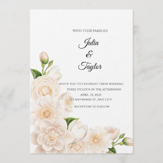 Elegant White Rose Invitation Einladung (Vorderseite)