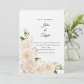 Elegant White Rose Invitation Einladung (Stehend Vorderseite)