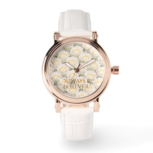 Elegant White Rose Personalized Floral Armbanduhr (Vorderseite)