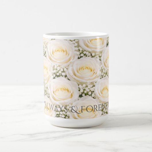 Elegant White Rose Personalized Name Mug Kaffeetasse (Mittel)