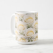Elegant White Rose Personalized Name Mug Kaffeetasse (Vorderseite Links)