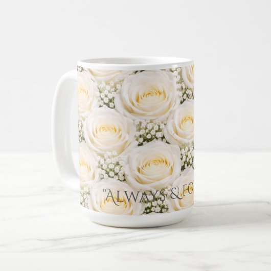 Elegant White Rose Personalized Name Mug Kaffeetasse (Vorderseite Links)