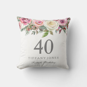 Elegant White Rose Pink Floral 40. Geburtstag Kissen