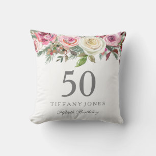 Elegant White Rose Pink Floral 50. Geburtstag Kissen