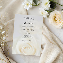 Elegant White Rose Script Wedding Invitation Einladung
