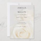 Elegant White Rose Script Wedding Invitation Einladung (Vorderseite)