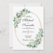 Elegant White Rose und Lilies Wedding Einladung (Vorderseite)