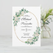 Elegant White Rose und Lilies Wedding Einladung (Stehend Vorderseite)