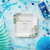 Elegant White Rose und Lilies Wedding Pappteller (Party)