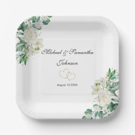 Elegant White Rose und Lilies Wedding Pappteller