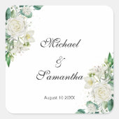 Elegant White Rose und Lilies Wedding Quadratischer Aufkleber (Vorderseite)