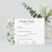 Elegant White Rose und Lilies Wedding RSVP Karte (Stehend Vorderseite)