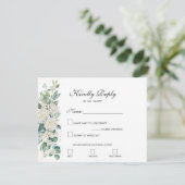 Elegant White Rose und Lilies Wedding RSVP Karte (Stehend Vorderseite)