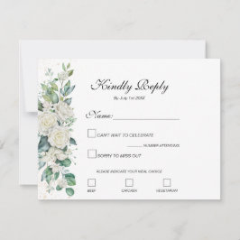 Elegant White Rose und Lilies Wedding RSVP Karte