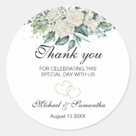 Elegant White Rose und Lilies Wedding Runder Aufkleber