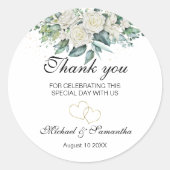 Elegant White Rose und Lilies Wedding Runder Aufkleber (Vorderseite)