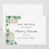 Elegant White Rose und Lilies Wedding Save The Date (Vorne/Hinten)