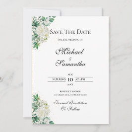 Elegant White Rose und Lilies Wedding Save The Date