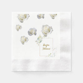 Elegant White Rose Wedding Napkins - Personalisier Serviette