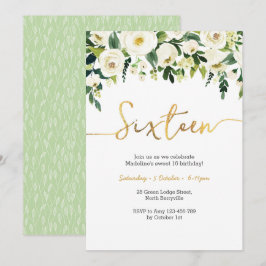 Elegant White Roses 16. Geburtstagsfeier Einladung