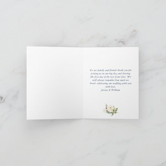 Elegant White Roses Blue Wood Lantern Dankeskarte (Innenseite)